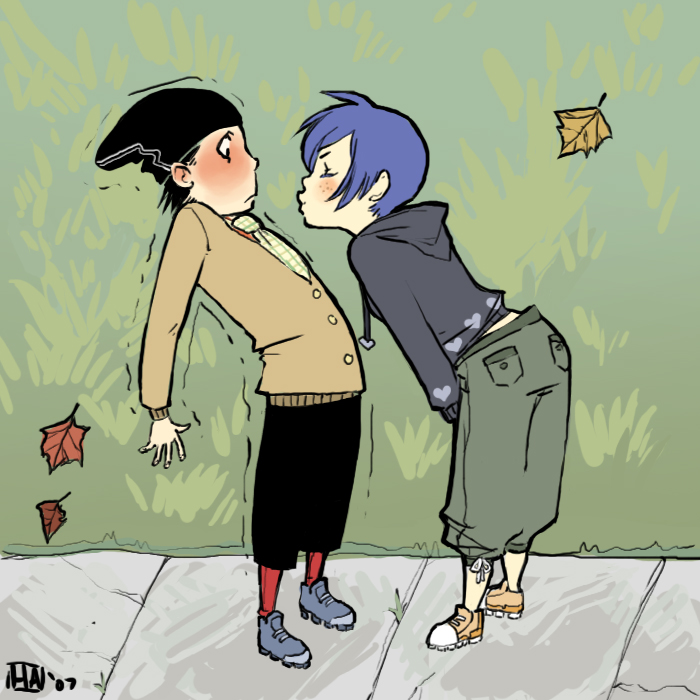 1boy, 1girl, 2014, artist_request, black_hair, blue_hair, cartoon_network, ed_edd_n_eddy
