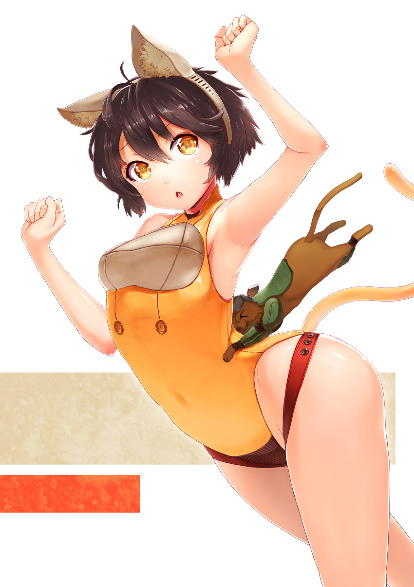1girl, absurdres, ahoge, animal_ears, arched_back, arm_up, armpits, bare_shoulders