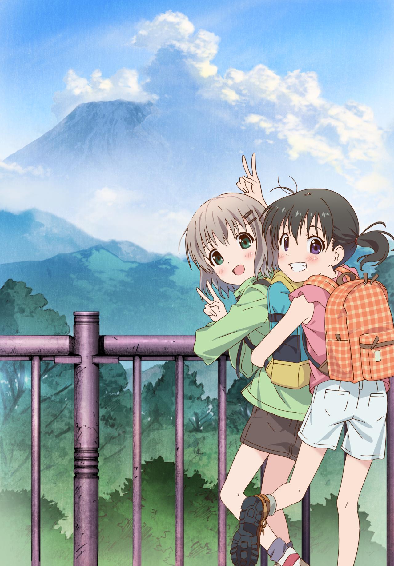 2girls, backpack, bag, black_hair, highres, hinata_(yama_no_susume), multiple_girls, twintails