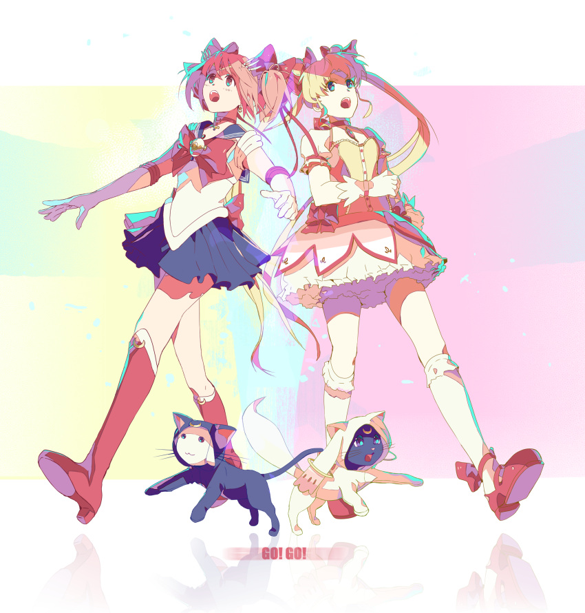 2girls, absurdres, animal_costume, bishoujo_senshi_sailor_moon, bishoujo_senshi_sailor_moon_crystal, blonde_hair, blue_eyes, boots