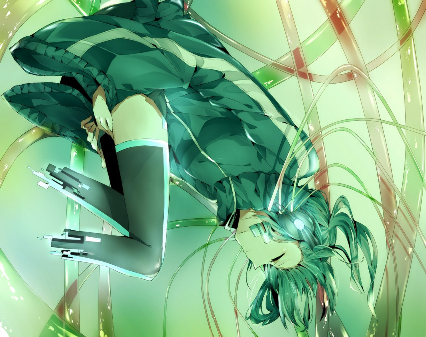 1girl, blue_hair, closed_eyes, ene_(kagerou_project), headphones, kagerou_project, manako_(manatera), short_hair