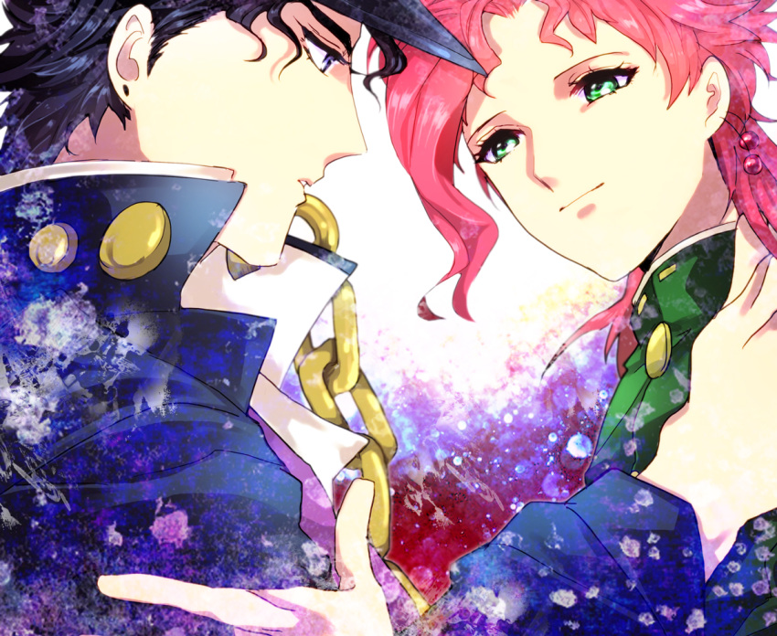 2boys, chain, gakuran, green_eyes, jojo_no_kimyou_na_bouken, kakyouin_noriaki, kuujou_joutarou, male