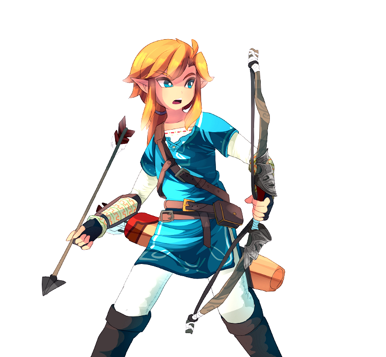 belt, blonde_hair, blue_eyes, bow_(weapon), gloves, link, long_hair, nintendo, pointy_ears, ponytail, quiver, the_legend_of_zelda, umi_kemushi, weapon, zelda_wii_u