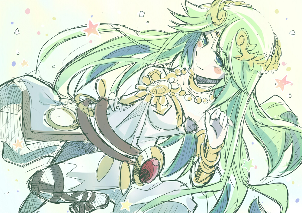 green_eyes, green_hair, jewelry, kid_icarus, long_hair, necklace, nintendo, palutena