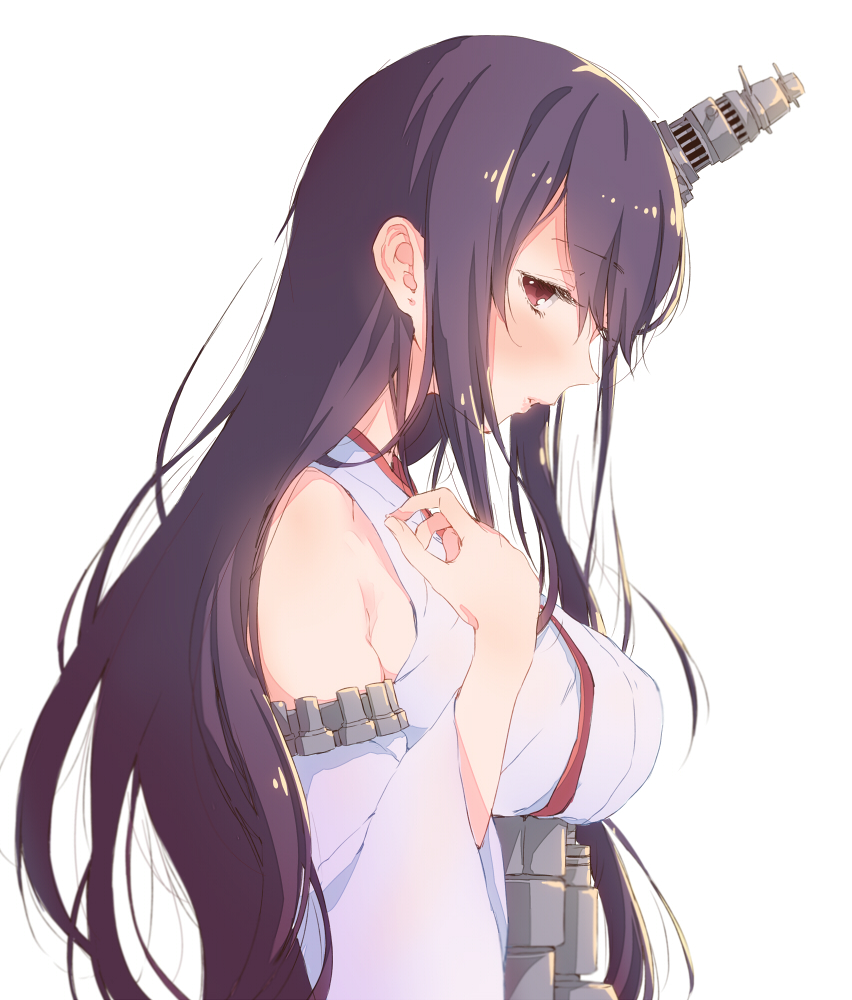 1girl, aida_takanobu, bare_shoulders, blush, breasts, bust, detached_sleeves, fusou_(kantai_collection)