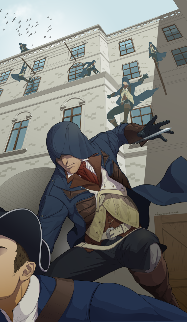 arno_dorian, assassin's_creed, assassin's_creed:_unity, blade, brown_hair, coat, gb_(doubleleaf), gloves