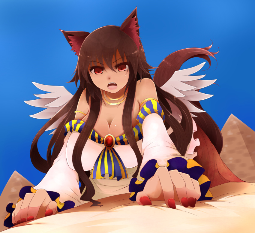 1girl, adapted_costume, all_fours, alternate_skin_color, animal_ears, arano_oki, bare_shoulders, bed