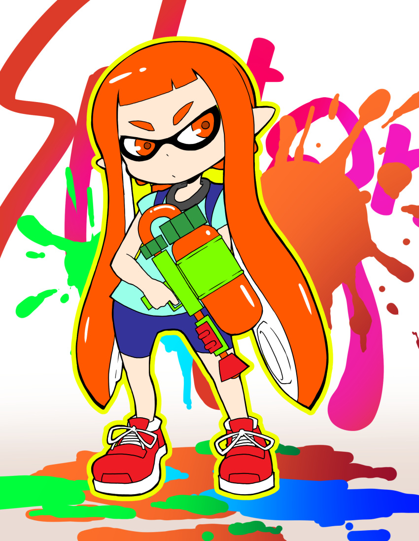 gun, highres, inkling, kurozu_(crozu), long_hair, nintendo, orange_eyes, orange_hair