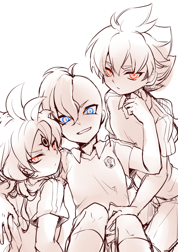 3boys, baddap_sleed, battle_eleven, blue_eyes, fudou_akio, hakuryuu_(inazuma_eleven), inazuma_eleven, inazuma_eleven_(series)