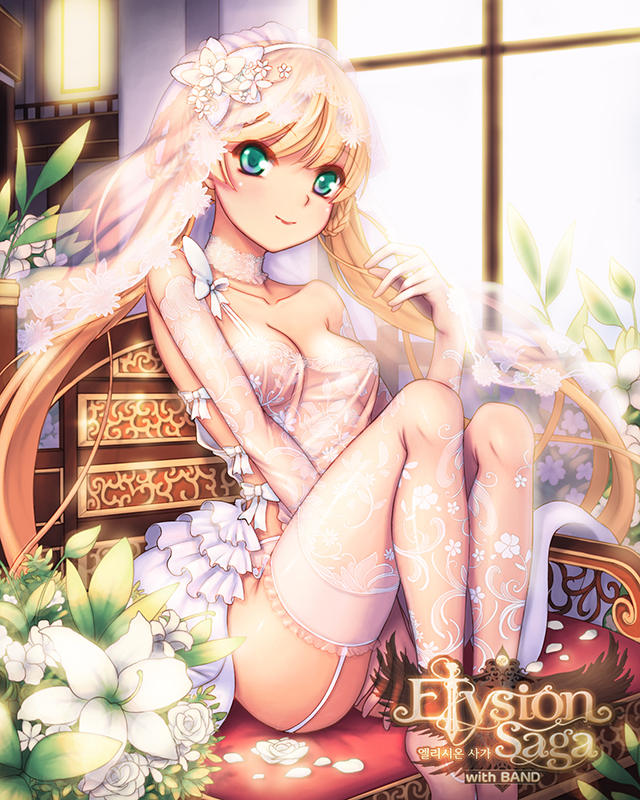 1girl, blonde_hair, breasts, bridal_veil, cleavage, comic, ecell, elbow_gloves