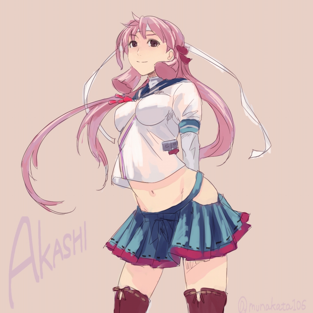 1girl, akashi_(kantai_collection), breasts, brown_eyes, character_name, kantai_collection, long_hair, munakata_(hisahige)