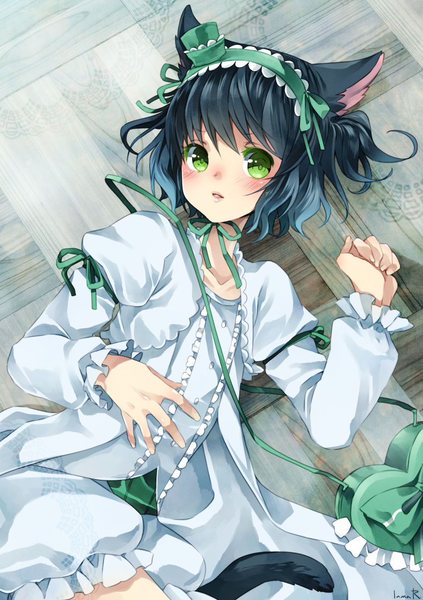 1boy, absurdres, animal_ears, black_hair, blush, cat_ears, cat_tail, crossdressinging