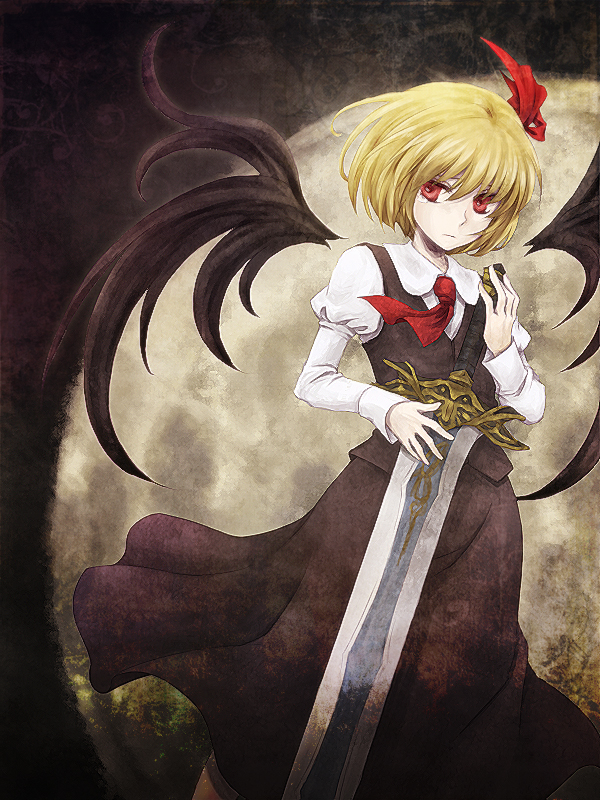 blonde_hair, ex_rumia, hair_ribbon, meg_(artist), meg_maru2, moon, red_eyes, ribbon