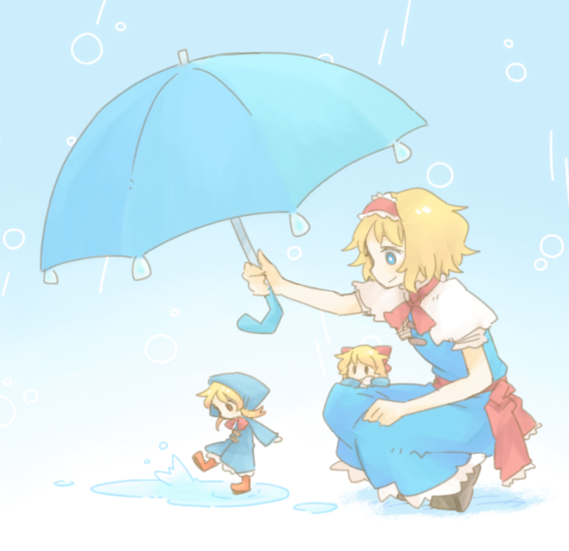 1girl, alice_margatroid, blonde_hair, blue_dress, blue_eyes, capelet, dress, hairband