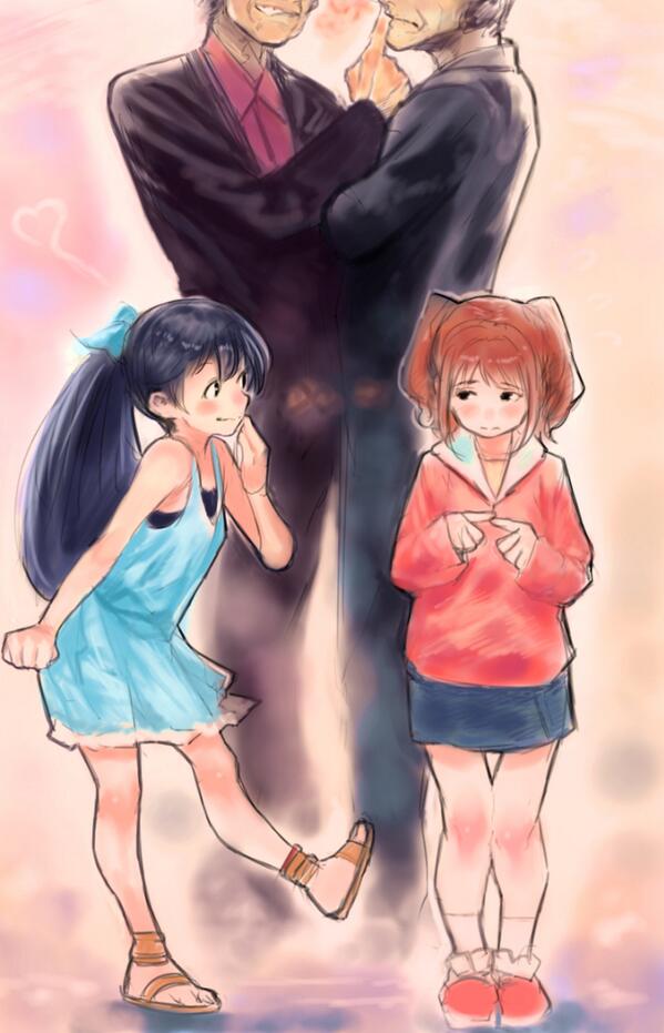 2girls, black_hair, bukimi_isan, dress, ganaha_hibiki, hoshii_miki, idolmaster, kuroi_takao
