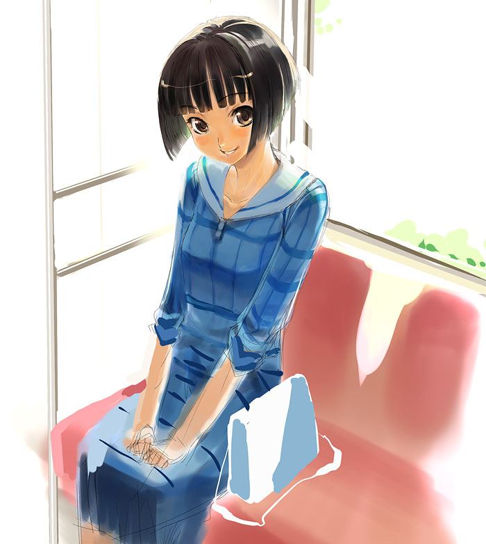 bob_cut, brown_eyes, kobayakawa_rinko, love_plus, short_hair, sketch, skirt, smile