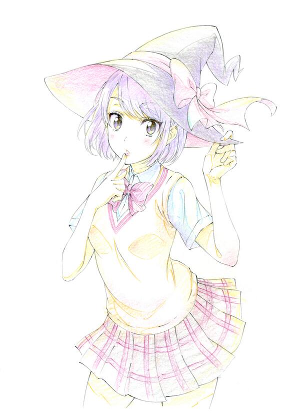 1girl, bob_cut, bow, bowtie, female, finger_to_mouth, hat, hat_ribbon