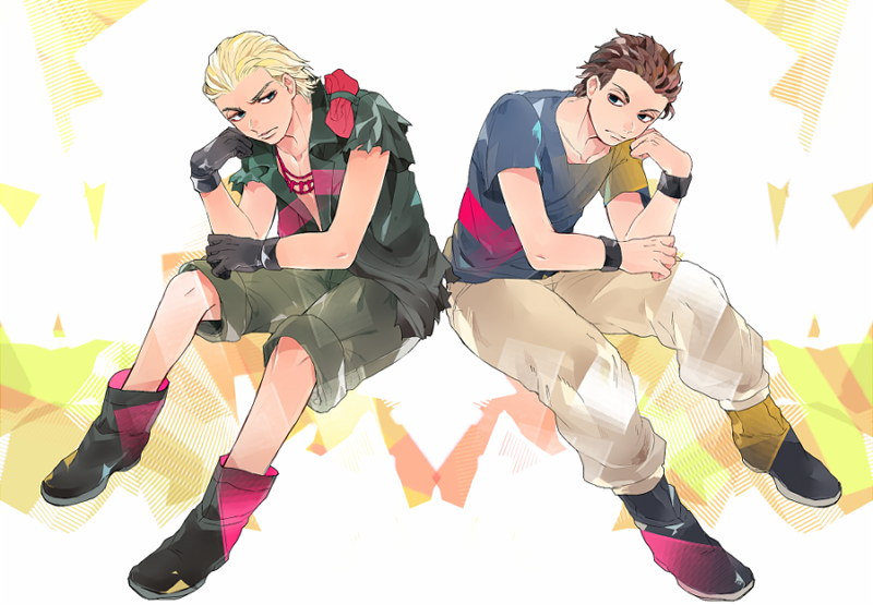 2boys, blonde_hair, blue_eyes, brown_hair, eli_(mgs), jewelry, metal_gear_(series), metal_gear_solid_v