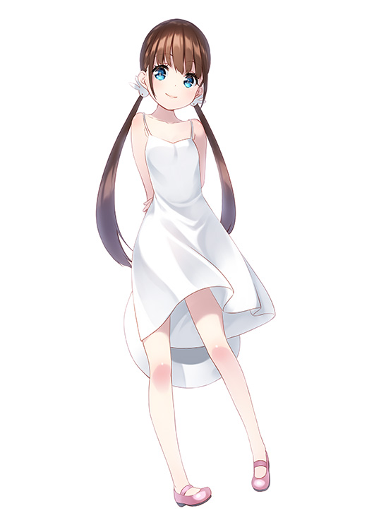 1girl, blue_eyes, brown_hair, dress, kyon_(fuuran), long_hair, original, solo, twintails
