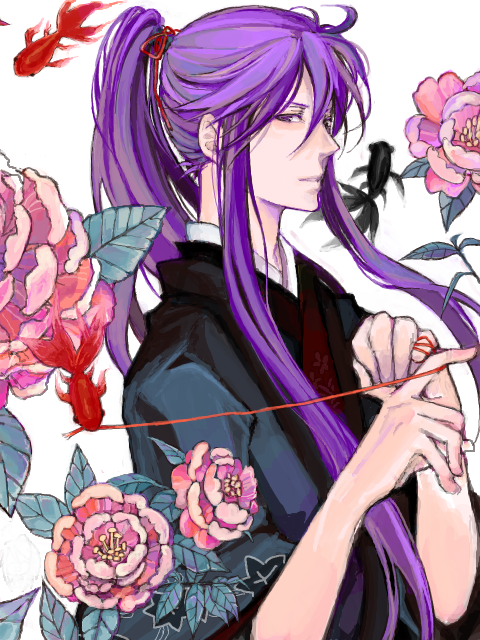 fish, flower, iroha_uta_(vocaloid), japanese_clothes, kamui_gakupo, kimono, male, oekaki