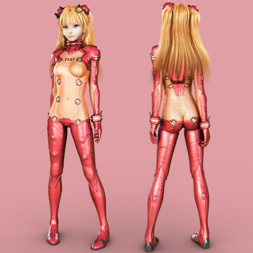 1girl, 3d, ass, back, blonde_hair, blue_eyes, butt_crack, evangelion:_2.0_you_can_(not)_advance