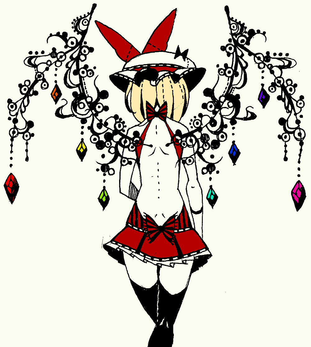 1girl, back, backless_outfit, ballpoint_pen_(medium), black_legwear, blonde_hair, boku_(isizakitakasi), bow