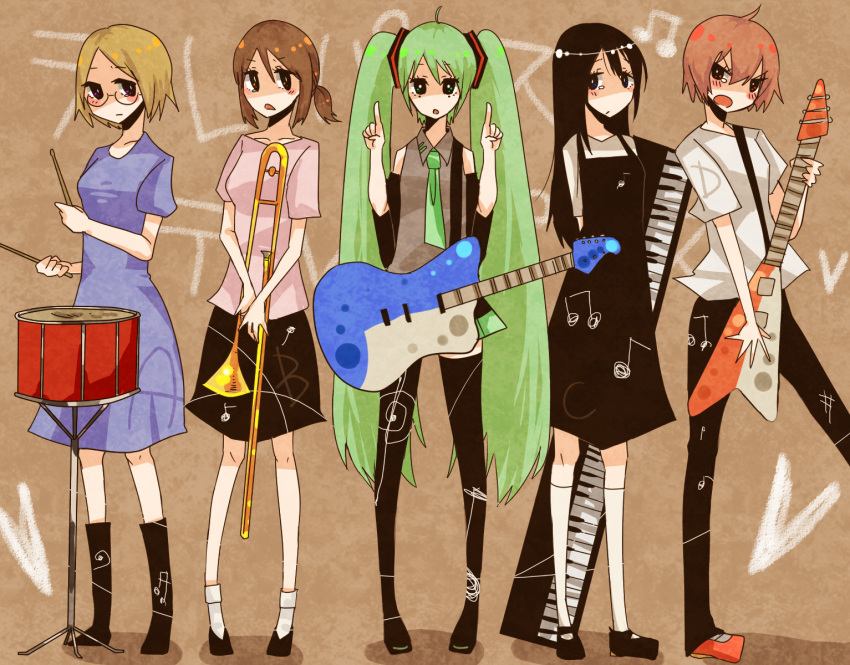 bad_id, flying_v, glasses, green_eyes, green_hair, guitar, hatsune_miku, highres