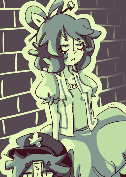 2girls, :<, blue_dress, blue_hair, brick_wall, daigada, dress, eyelashes