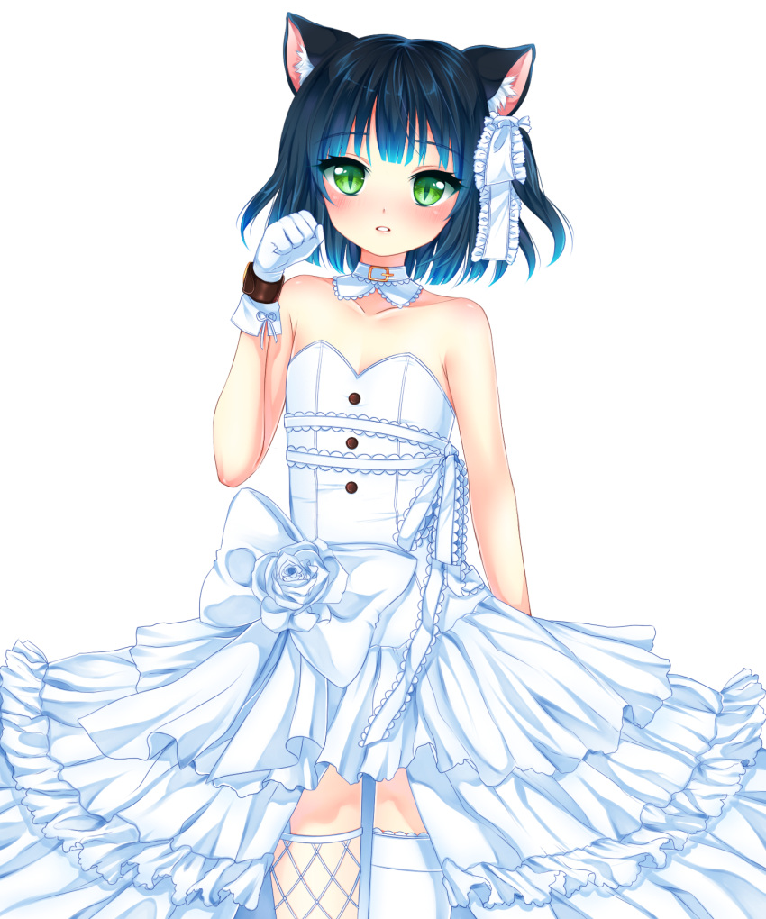 1boy, animal_ears, black_hair, blush, cat_ears, crossdressinging, dress, flat_chest