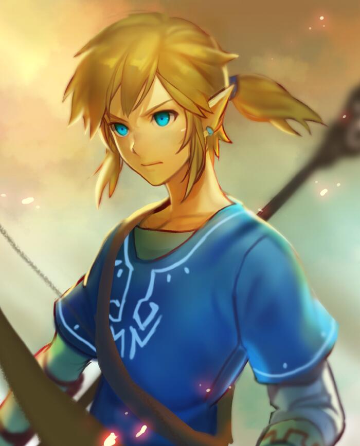arrow, blonde_hair, blue_eyes, bow_(weapon), earrings, jewelry, link, long_hair, mmimmemm, nintendo, pointy_ears, ponytail, the_legend_of_zelda, weapon, zelda_wii_u