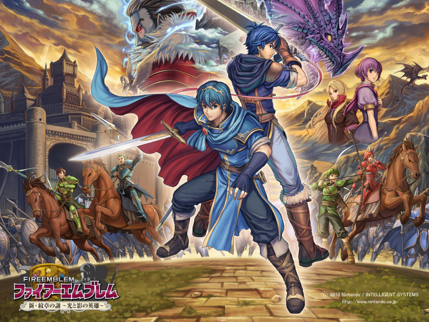 10s, 2010, 2girls, 6+boys, animal, armor, blonde_hair, blue_eyes