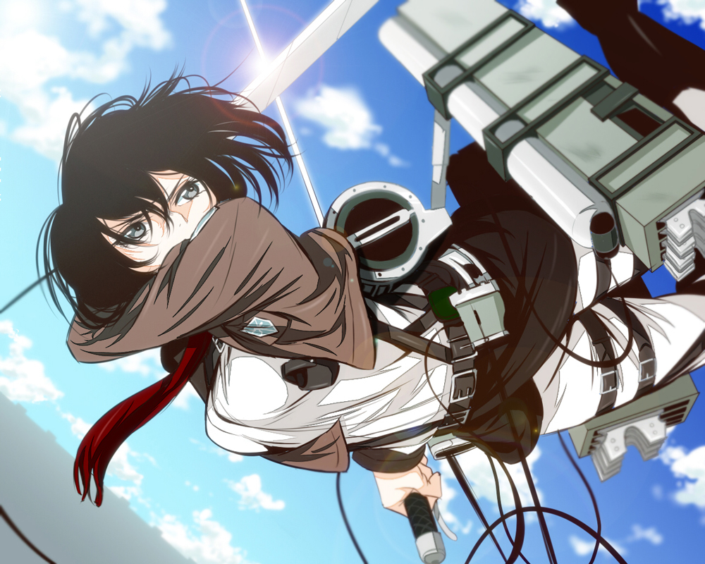 1girl, belt, black_eyes, black_hair, boots, clouds, dual_wielding, jacket