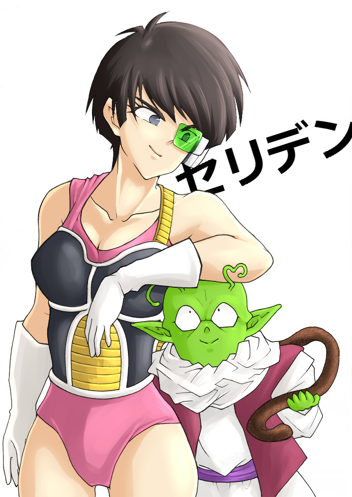 1boy, 1girl, antennae, bald, black_hair, blue_eyes, breastplate, breasts