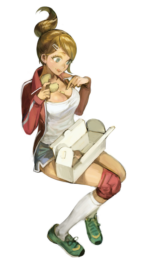 1girl, :q, asahina_aoi, bangs, blue_eyes, box, breasts, brown_hair