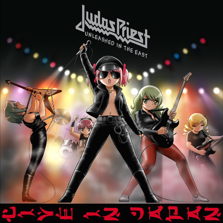 5girls, album_cover, blonde_hair, blue_hair, closed_eyes, cover, cuffs, drill_hair