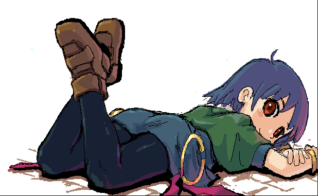 1girl, blue_hair, blush_stickers, boots, bracelet, carrie_fernandez, castlevania, castlevania:_legacy_of_darkness