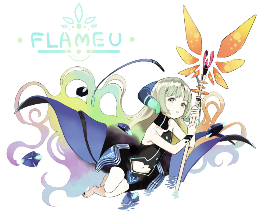 1girl, atelier_(series), atelier_escha_&amp;_logy, barefoot, brown_eyes, brown_hair, character_name, expressionless