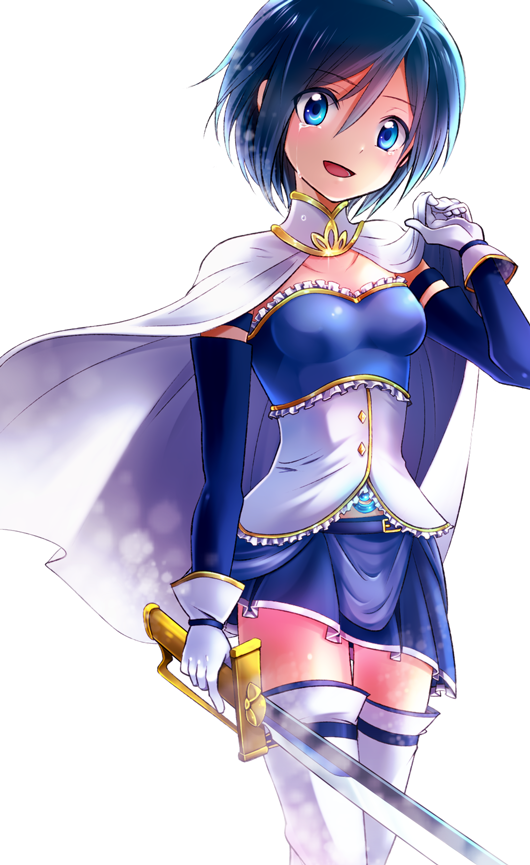 1girl, armband, belt, blue_eyes, blue_hair, cape, collarbone, gloves