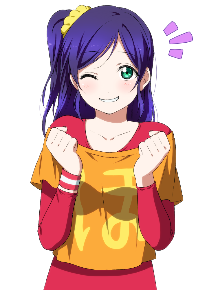 1girl, asymmetrical_hair, cosplay, green_eyes, inuzuka_bouru, kousaka_honoka, kousaka_honoka_(cosplay), long_hair