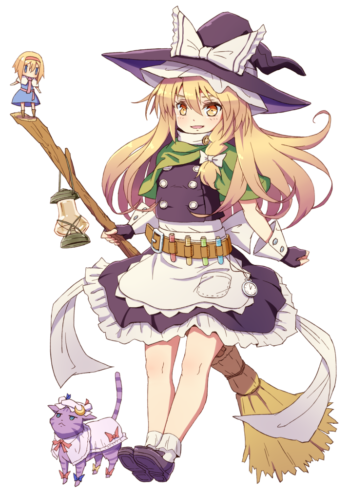 2girls, alice_margatroid, animalization, apron, belt, black_dress, black_gloves, blonde_hair