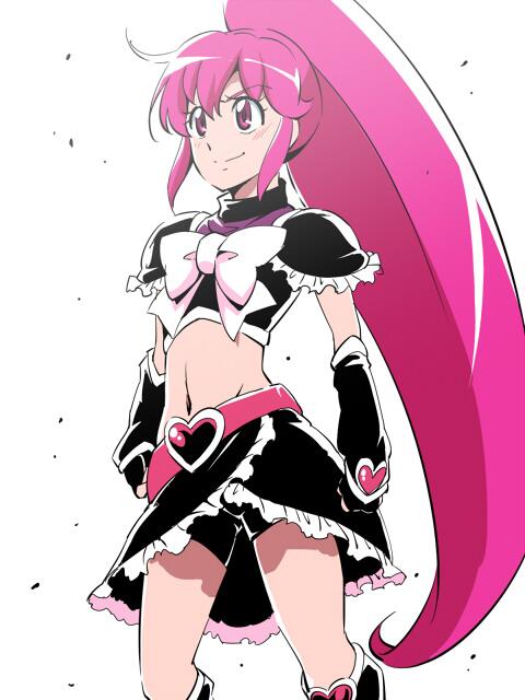 1girl, aino_megumi, arm_warmers, belt, bike_shorts, black_gloves, black_legwear, black_shirt