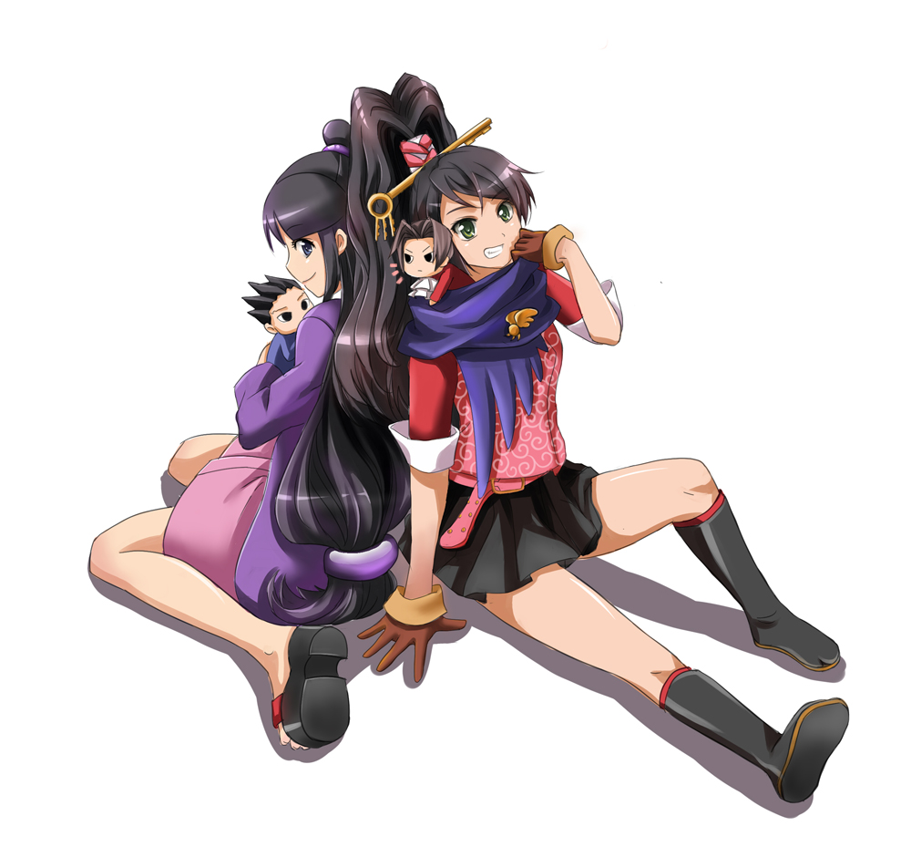 ayasato_mayoi, black_hair, boots, chibi, gloves, gyakuten_kenji, gyakuten_saiban, ichijou_mikumo