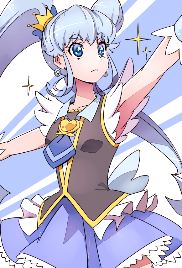 1girl, blue, blue_background, blue_eyes, blue_hair, blue_skirt, crown, cure_princess