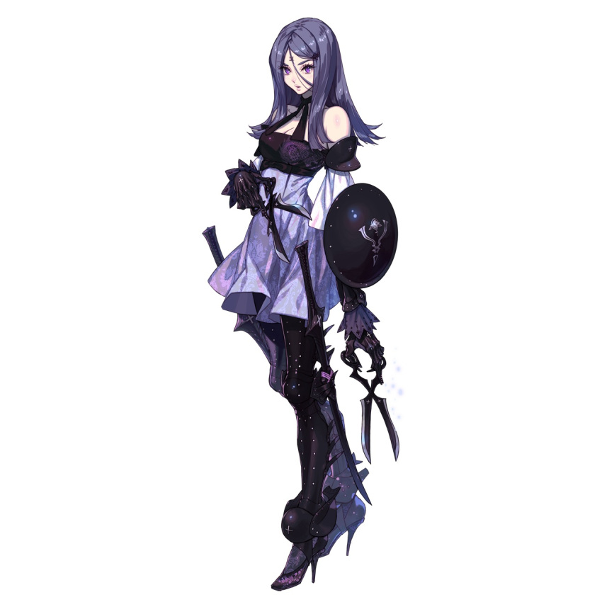 1girl, buckler, drag-on_dragoon, drag-on_dragoon_3, dress, fujisaka_kimihiko, grey_hair, highres
