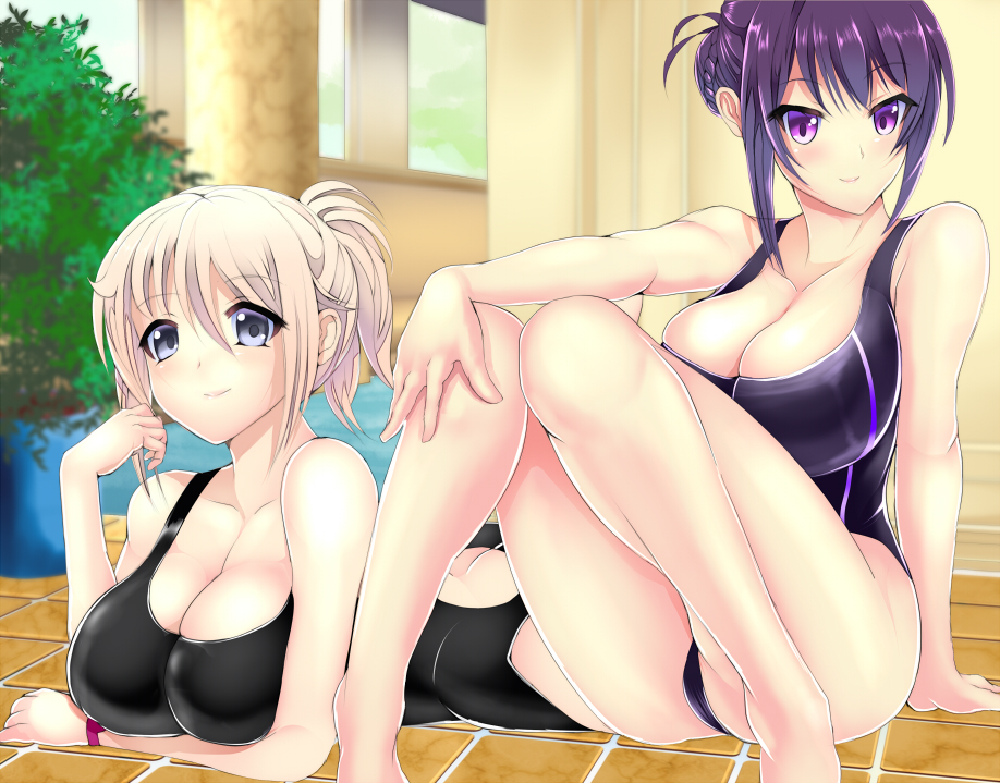 2girls, aoyama_blue_mountain, blonde_hair, blush, breasts, gochuumon_wa_usagi_desuka?, koucha_maru, looking_at_viewer