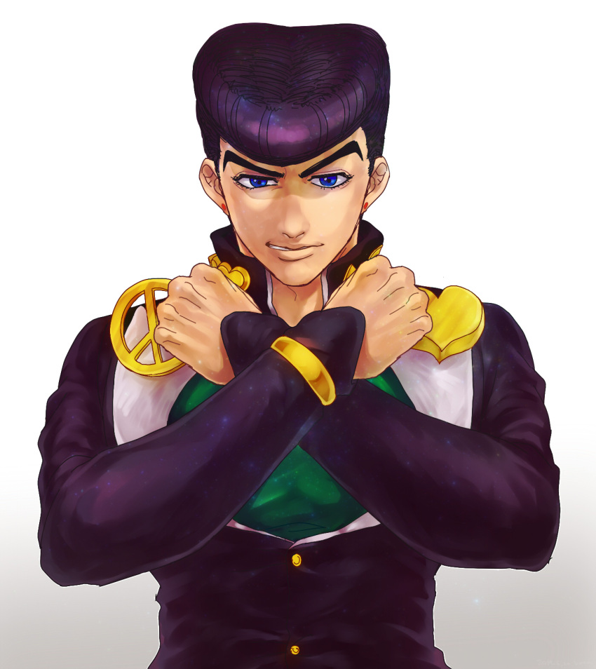 1boy, blue_eyes, clenched_hands, gakuran, higashikata_jousuke, highres, jojo_no_kimyou_na_bouken, pompadour