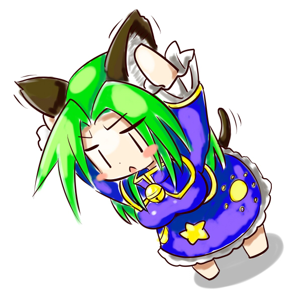 1girl, animal_ears, bell, blush_stickers, breasts, capelet, cat_ears, cat_tail