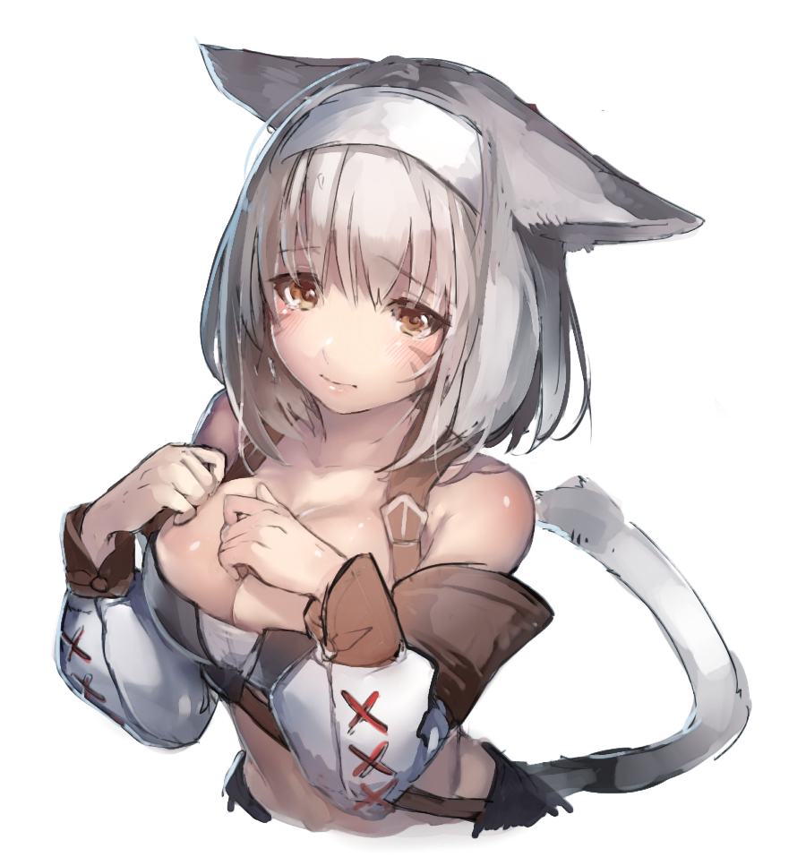 1girl, animal_ears, blush, breasts, brown_eyes, cat_ears, cat_tail, cleavage