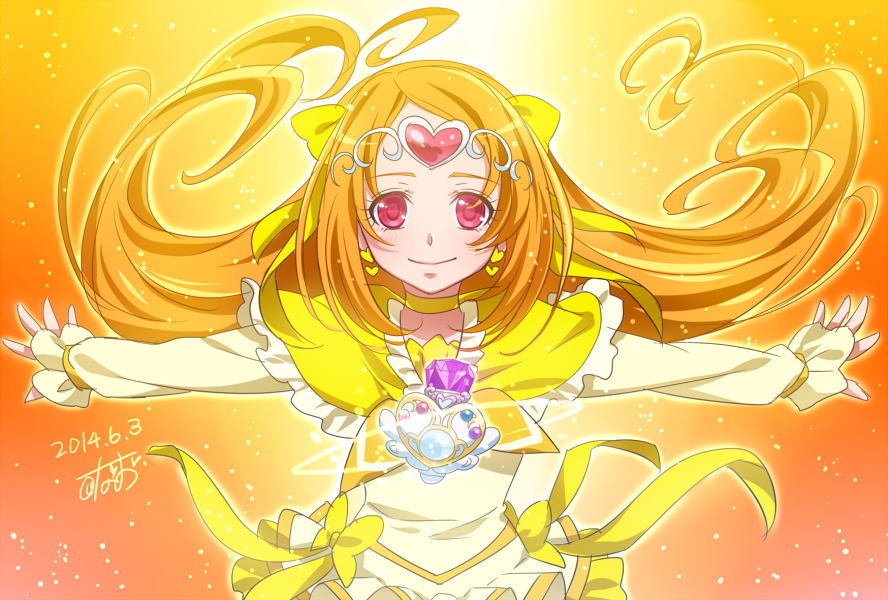 1girl, blush, choker, cure_muse, long_hair, magical_girls, orange_eyes, orange_hair