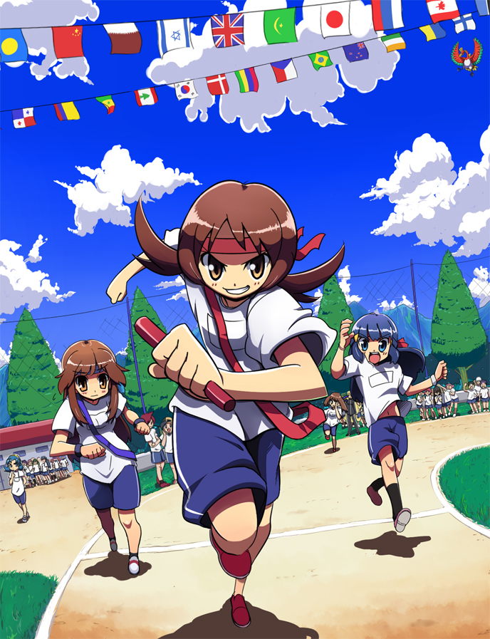 baton, blue_(pokemon), blue_eyes, blue_hair, brown_hair, crystal_(pokemon), flag, gold_(pokemon)
